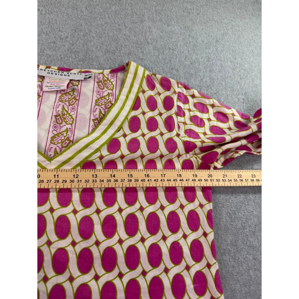 Gretchen Scott Designs Pink Lime Green Geometric Cotton Tunic Top Women Small - Picture 9 of 11